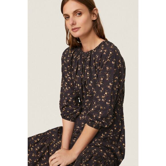 Rails Sal Black Floral Print Button Front Long Sleeve Midi Dress Size XS - Picture 5 of 16